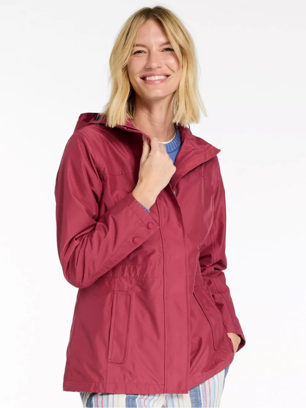 L.L. Bean Women's H2Off Hooded Mesh Lined Rain Jacket in Dark Rose